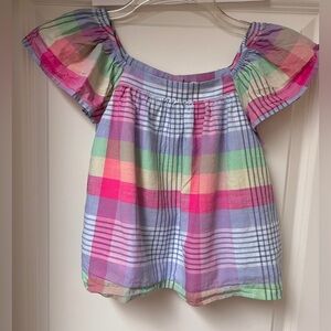 Gap Girls Pretty Plaid Flutter Sleeve Blouse - 100% Cotton Sz Lrg 10